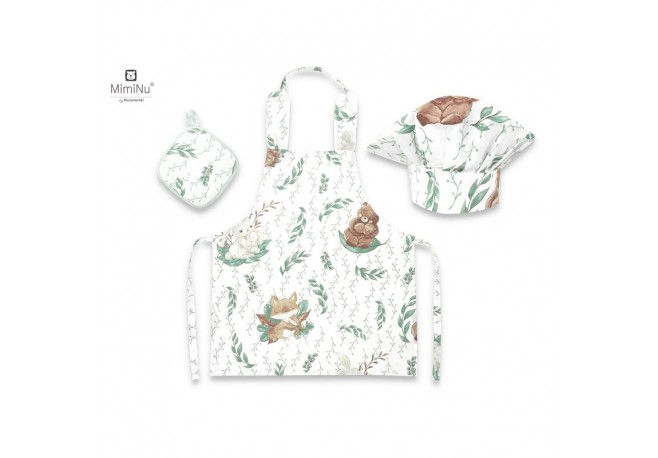 MimiNu - Set Micutul bucatar Cu sort o boneta si accesoriu pentru vase calde Din bumbac certificat Oeko Tex Standard 100 Lulu Na