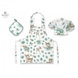 MimiNu - Set Micutul bucatar Cu sort o boneta si accesoriu pentru vase calde Din bumbac certificat Oeko Tex Standard 100 Sweet D