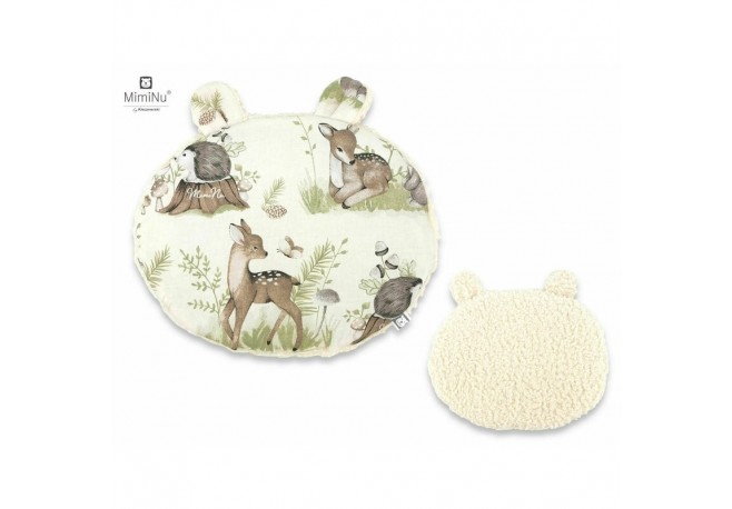 MimiNu - Perna ergonomica Ursulet Cu doua fete si cu doua urechi Dimensiune 33x27 cm Din tesatura imitatie de lana si bumbac Mat