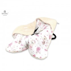 MimiNu - Paturica calduroasa de infasat pentru scoica scaun auto/carucior Cu gluga si urechi Cu sistem de prindere pe baza de ve