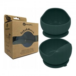 Petite&Mars - Bol din silicon fara BPA Cu ventuza TAKE&MATCH 6 luni+ 350 ml Verde Inchis