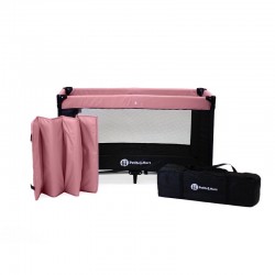 Petite&Mars - Patut pliant cu doua nivele Cu intrare laterala cu fermoar 2 roti 120x60 cm Rose Pink