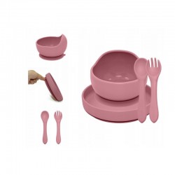Petite&Mars - Set de hranire Cu farfurie Bol si tacamuri Din silicon fara BFA Roz