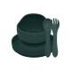 Petite&Mars - Set de hranire Cu farfurie Bol si tacamuri Din silicon fara BFA Verde inchis