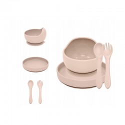 Petite&Mars - Set de hranire Cu farfurie Bol si tacamuri Din silicon fara BFA Bej
