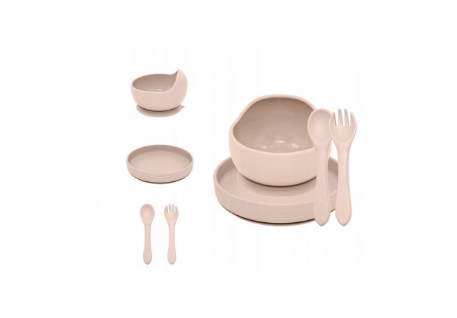 Petite&Mars - Set de hranire Cu farfurie Bol si tacamuri Din silicon fara BFA Bej