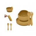 Petite&Mars - Set de hranire Cu farfurie Bol si tacamuri Din silicon fara BFA Ocru
