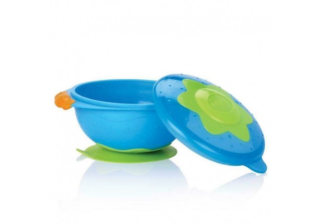Nuby - Bol cu ventuza si capac 9 luni+ 300 ml Albastru