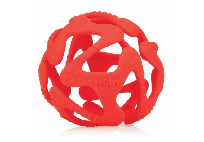 Nuby - Jucarie de dentitie Minge Din silicon 3 luni+ Rosu
