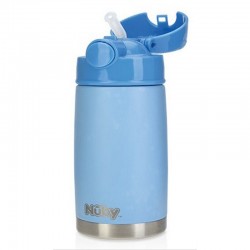 Nuby - Termos din otel inoxidabil 300 ml Pentru pastrarea bauturilor calde si reci Cu pai din silicon 24 luni+ Albastru
