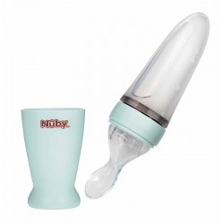 Nuby - Lingurita cu rezervor Din silicon 90 ml 3 luni+ Verde