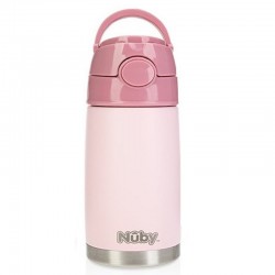 Nuby - Termos din otel inoxidabil 300 ml Pentru pastrarea bauturilor calde si reci Cu pai din silicon 24 luni+ Roz