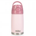 Nuby - Termos din otel inoxidabil 300 ml Pentru pastrarea bauturilor calde si reci Cu pai din silicon 24 luni+ Roz