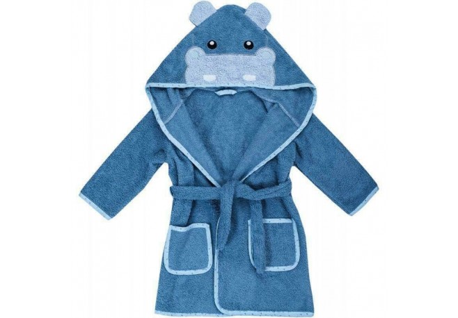 Halat de baie cu urechi Hippo Cu buzunare Cu cordon Bubaba 4 - 6 ani Marime 110/116 Blue