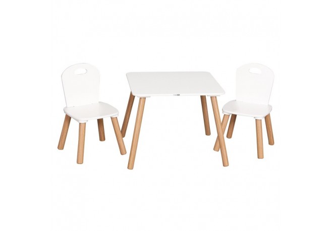 Set masuta si doua scaune pentru copii Athena Din lemn FreeON Alb