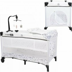 Patut pliant cu doua nivele Safari 120x60 cm Cu carusel cu 3 jucarii Masuta de infasat 2 Roti Cu buzunar lateral Cu intrare late