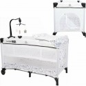 Patut pliant cu doua nivele Safari 120x60 cm Cu carusel cu 3 jucarii Masuta de infasat 2 Roti Cu buzunar lateral Cu intrare late