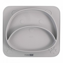 Farfurie compartimentata din silicon fara BPA FreeON 26 x 23 x 2.6 cm Teddy Bear Grey