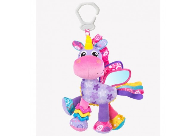Jucarie mare pentru carucior scoica auto si patut Cu jucarie de dentitie Cu sunete Activity Friend Stella Unicorn 39 cm Playgro