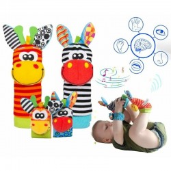 Botosei si bratari cu zornaitoare Animalute dragute pentru bebelusi Set 4 piese 2 pentru maini si 2 pentru picioare Jungle Wrist