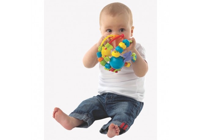 Minge cu activitati pentru bebelusi Cu margele de dentitie Cu oglinda Play And Learn Ball 14 Cm Playgro