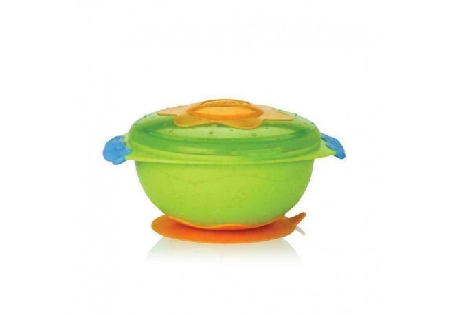Nuby - Bol cu ventuza si capac 9 luni+ 300 ml Verde
