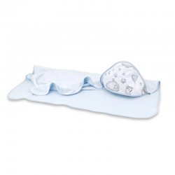 Qmini - Prosop mare cu gluga Dimensiune 100x100 cm Din bumbac si thermo fleece Materiale certificate Oeko Tex Standard 100 Teddy