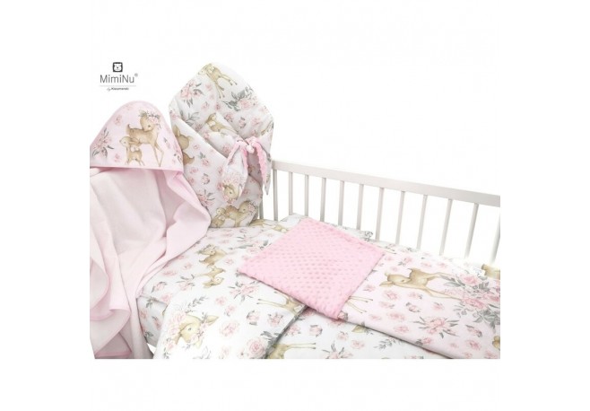 MimiNu - Set pentru bebelusi 6+1 piese Cu paturica de infasat Prosop Paturica Cearceaf 120x60 cm Fata de perna Husa pilota Jucar