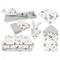 MimiNu - Set pentru bebelusi 6+1 piese Cu paturica de infasat Prosop Paturica Cearceaf 120x60 cm Fata de perna Husa pilota Jucar