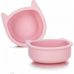 Bol din silicon fara BPA Cu ventuza 6 luni + Conform cu standardul european de securitate EN14372:2004 FreeON Kitty Pink