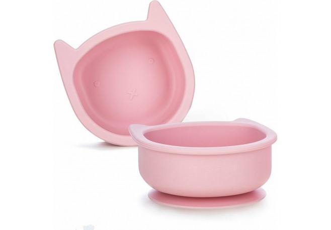 Bol din silicon fara BPA Cu ventuza 6 luni + Conform cu standardul european de securitate EN14372:2004 FreeON Kitty Pink