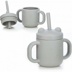 Cana din silicon fara BPA Cu manere Cu pai 6 luni+ Conform cu standardul european de securitate EN 14350:2020 FreeON Grey