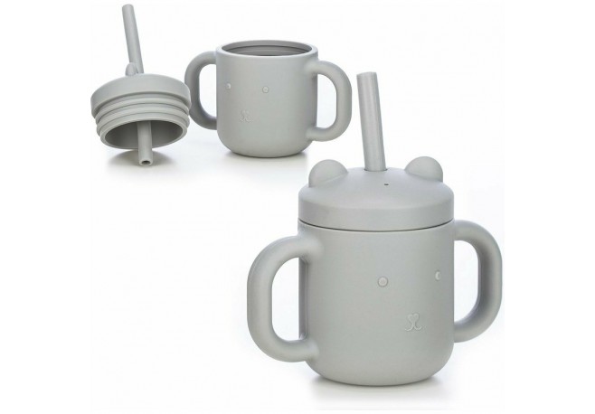 Cana din silicon fara BPA Cu manere Cu pai 6 luni+ Conform cu standardul european de securitate EN 14350:2020 FreeON Grey