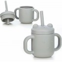 Cana din silicon fara BPA Cu manere Cu pai 6 luni+ Conform cu standardul european de securitate EN 14350:2020 FreeON Grey