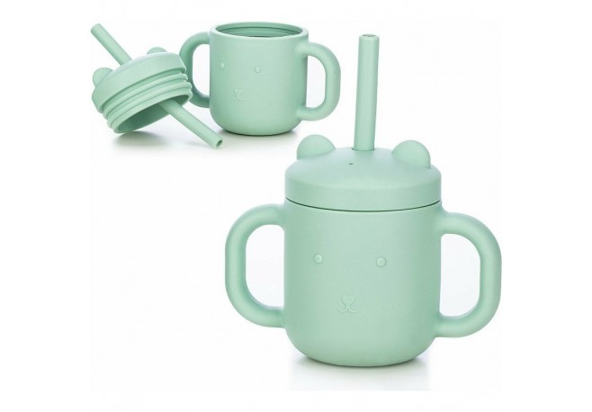Cana din silicon fara BPA Cu manere Cu pai 6 luni+ Conform cu standardul european de securitate EN 14350:2020 FreeON Mint
