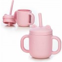 Cana din silicon fara BPA Cu manere Cu pai 6 luni+ Conform cu standardul european de securitate EN 14350:2020 FreeON Pink