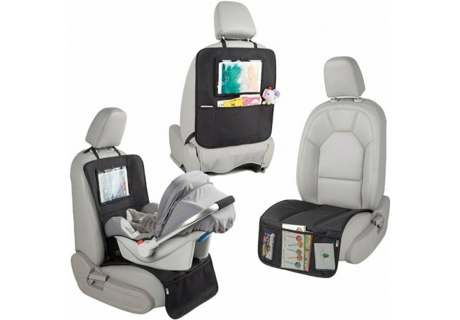 Protectie scaun auto Bancheta si spatar Cu organizator 3 in 1 Dimensiune 123x48.5 cm FreeON Negru