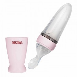 Nuby - Lingurita cu rezervor Din silicon 90 ml 3 luni+ Roz