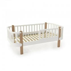 Patut junior cu bariera de protectie YappyEtude din lemn de fag YappyKids 160x80 cm Alb