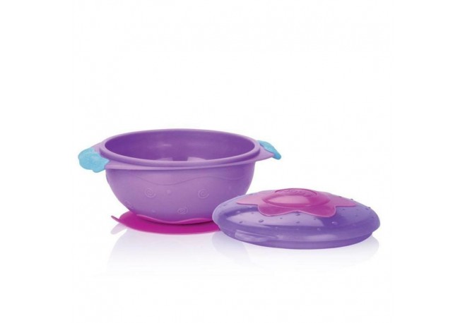 Nuby - Bol cu ventuza si capac 9 luni+ 300 ml Mov