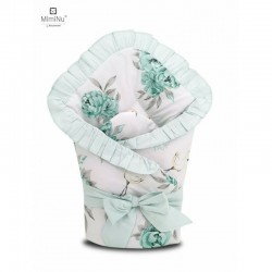 MimiNu - Paturica de infasat multifunctionala Cu volanase Cu inchidere cu panglica si arici velcro Dimensiune 75x75 cm Din bumba
