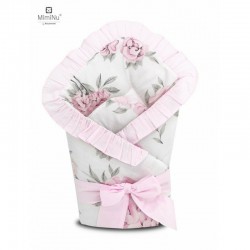 MimiNu - Paturica de infasat multifunctionala Cu volanase Cu inchidere cu panglica si arici velcro Dimensiune 75x75 cm Din bumba