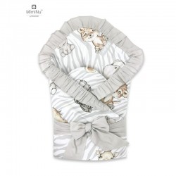 MimiNu - Paturica de infasat multifunctionala Cu volanase Cu inchidere cu panglica si arici velcro Dimensiune 75x75 cm Din bumba