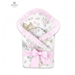 MimiNu - Paturica de infasat multifunctionala Cu volanase Cu inchidere cu panglica si arici velcro Dimensiune 75x75 cm Din bumba