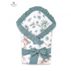 MimiNu - Paturica de infasat multifunctionala Cu volanase Cu inchidere cu panglica si arici velcro Dimensiune 75x75 cm Din bumba