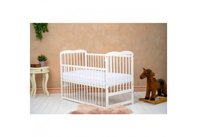 Qmini - Patut din lemn Agata 120x60 cm Cu laterala culisanta Din lemn de pin Stabil si rezistent Inaltime saltea reglabila pe 3 