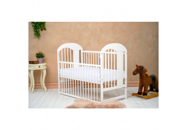 Qmini - Patut din lemn Julia II Elefantel 120x60 cm Cu laterala culisanta Din lemn de pin Stabil si rezistent Inaltime saltea re