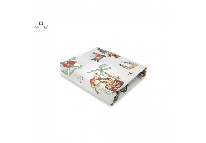 MimiNu - Cearceaf cu elastic pentru patut 120X60 cm Din bumbac certificat Oeko Tex Standard 100 Design Pirates Natural