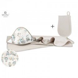 MimiNu - Set prosop mare cu gluga Dimensiune 100x100 cm + Manusa de baie bebelusi 12x21 cm Materiale certificate Oeko Tex Standa