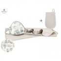 MimiNu - Set prosop mare cu gluga Dimensiune 100x100 cm + Manusa de baie bebelusi 12x21 cm Materiale certificate Oeko Tex Standa